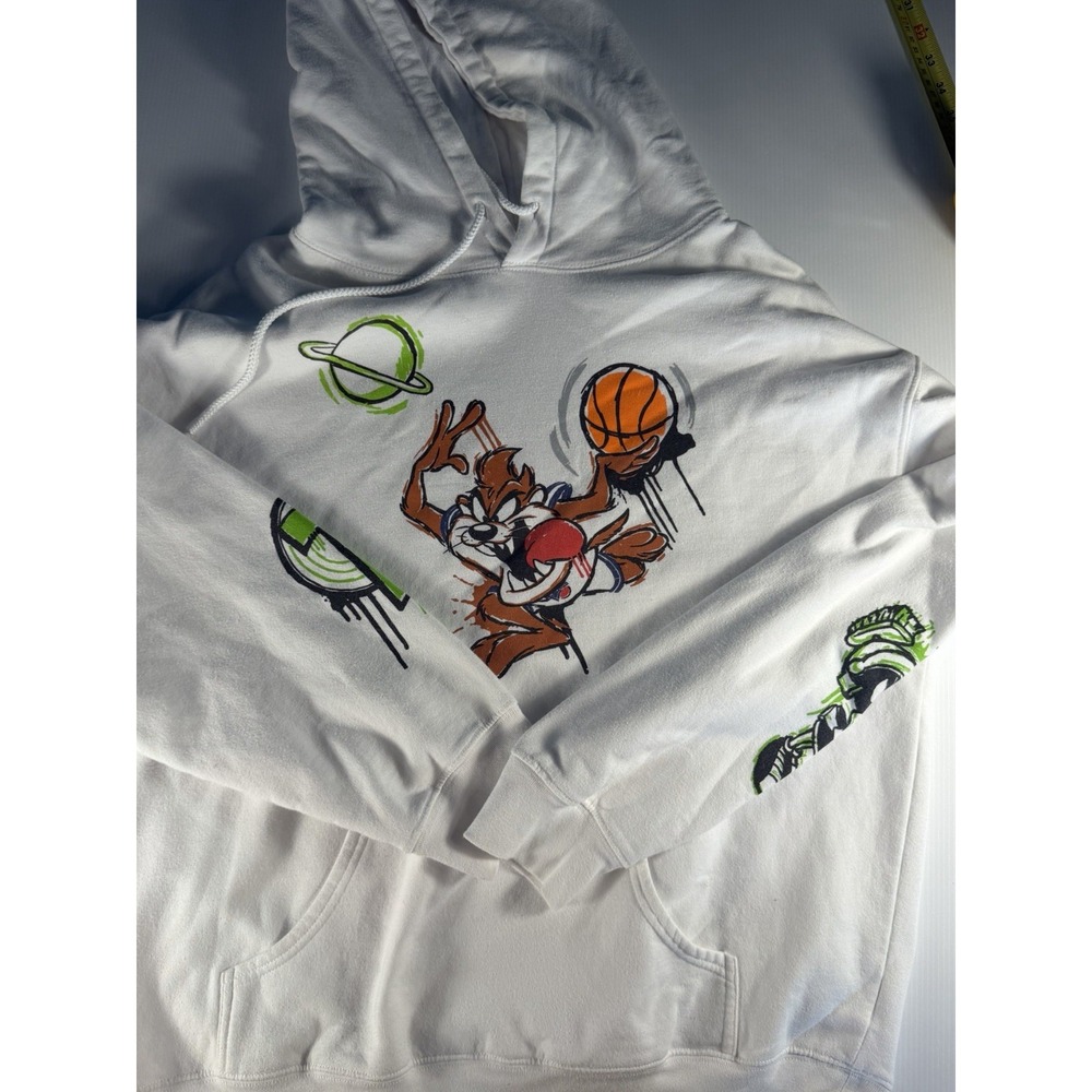 Looney Tunes Pullover Hoodie White Large Basketball Bugs Bunny Taz Marvin Larg